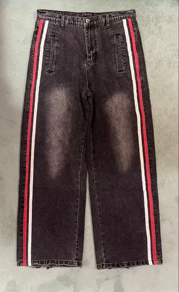 와이드 팬츠 스트라이프 빨간색 화이트