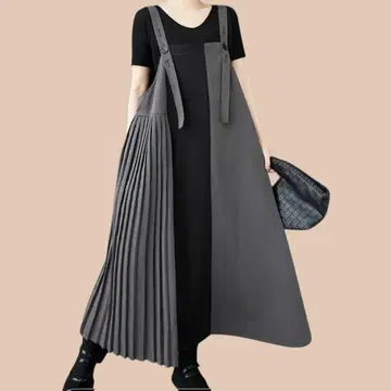 투톤 플리츠 살로펫 블랙 그레이 원피스 미사용 새상품