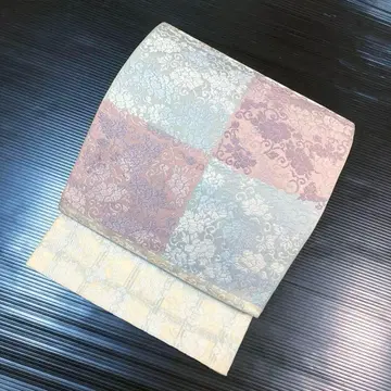 순수 실크 육통 후쿠로 오비 [ 꽃+덩굴 패턴 ]