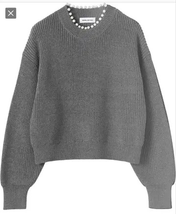 EMMELREFINE 모조 진주 카타아제 니트 풀오버 다크 그레이