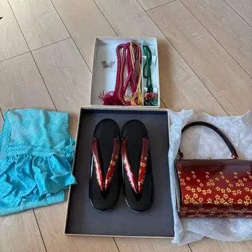 성인식 일본 나막신 백 허리띠 오비 장식 천