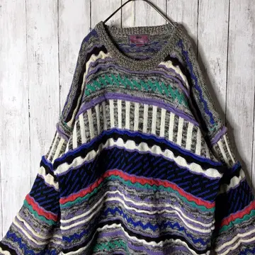 3D 디자인 니트 올 패턴 멀티 컬러 오버 사이즈 XL 개성있는