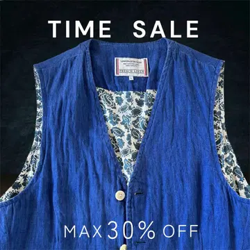 UNION STATION 린넨 파랑 베스트 꽃무늬 안감