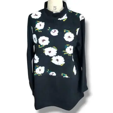 하이넥 튜닉 티셔츠 풀오버 상의 블랙 도트 무늬