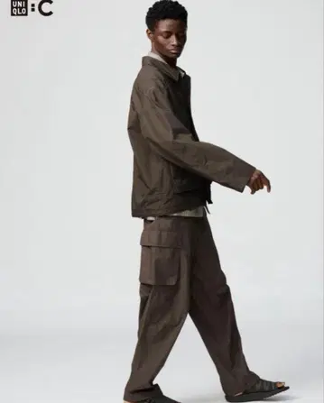 유니클로 C 코튼 숏 블루종 와이드 핏 카고 M 다크 브라운