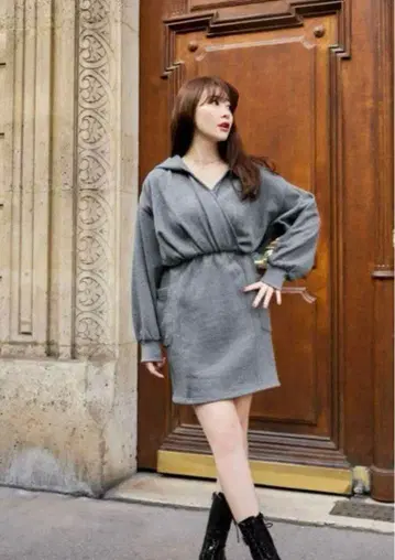 Her lip to 후드 부착 미니 원피스 블랙