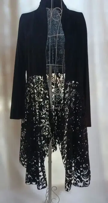 블랙 레이스 롱 가디건