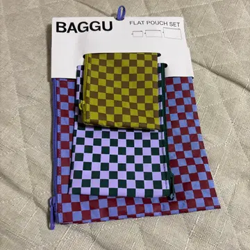 [ 미사용 새상품 ] BAGGU/플랫 파우치 세트/체크 패턴