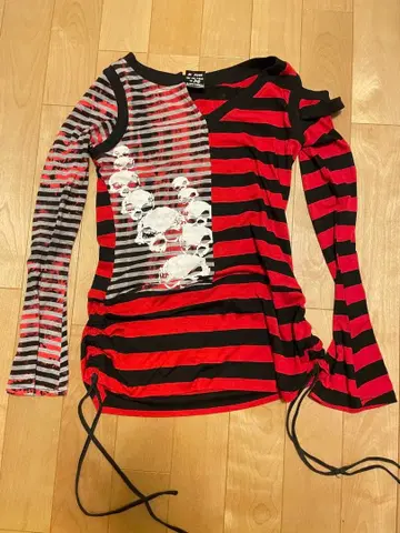 펑크 레이브 y2k 보더 롱T