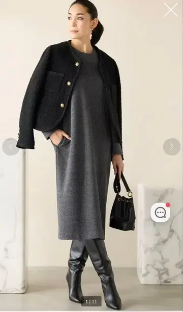 [ 두클라쎄XXL ] 울 혼방 저지 헤링본 원피스