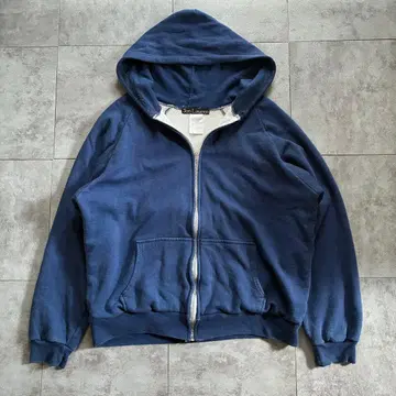 80s vintage 더블 페이스 지퍼 후드티 안감 서멀 네이비