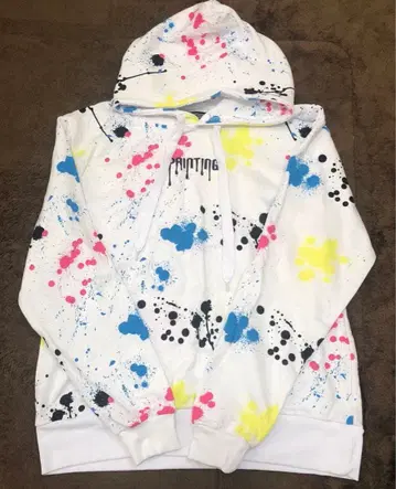 시마무라 남성용 페인트 후드티 L 사이즈 화이트