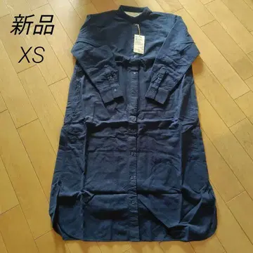 무인양품 플란넬 스탠드 카라 긴팔 원피스 XS 다크 네이비