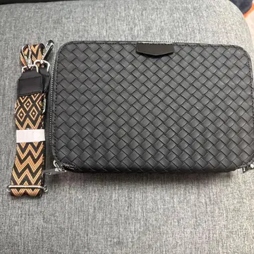 블랙 뜨개질 가죽 숄더백