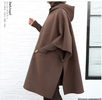 다크 엔젤 후드 부착 판초 코트 브라운