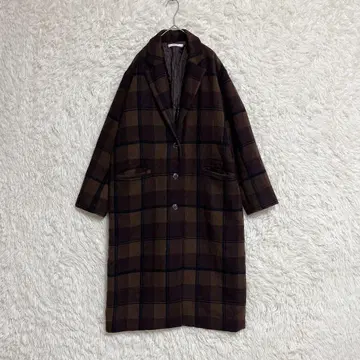 [Ciaopanic] 체스터 코트 (F) 롱 기장 체크 무늬 브라운