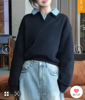 callautia 셔츠 레이어드 크롭 맨투맨 상의