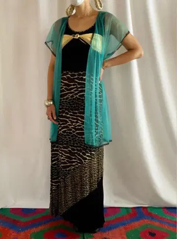 앤티크 빈티지 70s 에메랄드 그린 녹색 레이스 겉옷 가운