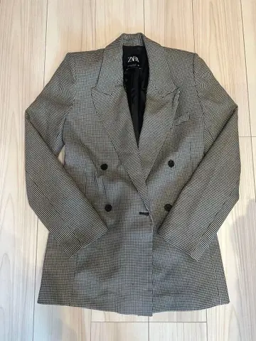 ZARA 체크 무늬 더블 브레스트 자켓 XS