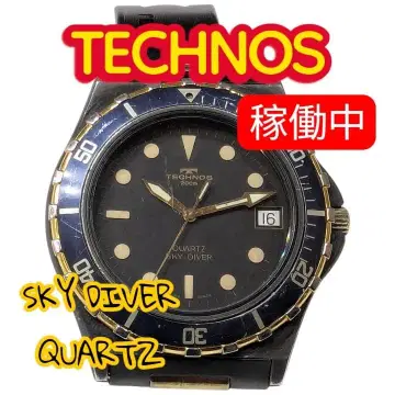 테크노스 스카이 다이버 쿼츠 200m 14302 작동품 블랙 x 금