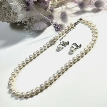 8mm 담수 펄 목걸이와 귀찌 세트