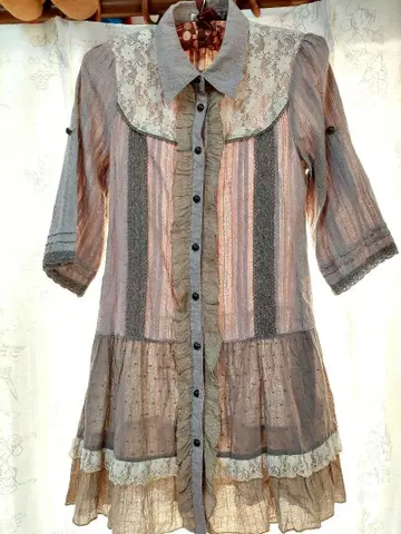 axes femme 7부 소매 셔츠 더스티 핑크 계열 레이스