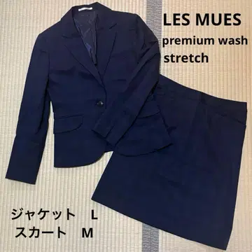 레미유 네이비 체크 무늬 스커트 수트