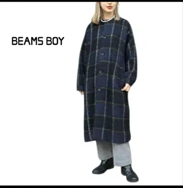BEAMS BOY 빔즈 보이 슬리버 타탄 체크 노카라 코트