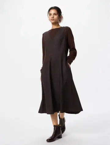 유니클로 브러쉬드 저지 원피스/기장 짧음 3XL 새상품 택 포함 브라운