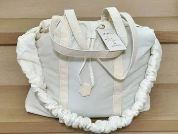 미사용 화이트 발수 가공 개더 토트백