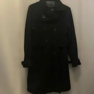 네이비 컬러 울 혼방 더블 브레스트 롱 코트 네고 불가