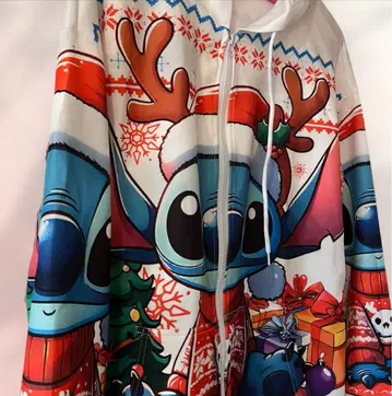 스티치 캐릭터 프린트 풀 집업 후드티 화이트 루즈한 사이즈 L