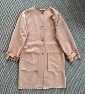 자라 핑크 노카라 코트 페이크 스웨이드