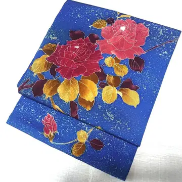 순수 실크 시오제 염색 오비 수제 유젠 [ 장미 ]