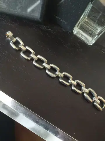 VINTAGE 라운드 스퀘어 체인 실버 팔찌