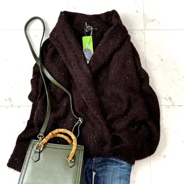 미사용 택 포함 다마 컬렉션 모헤어 혼방 스팽글 니트 브라운 S