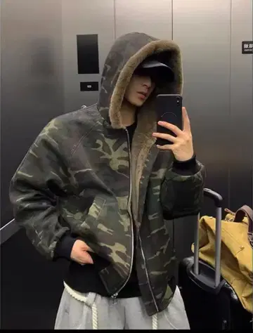 카모플라쥬 리버서블 후드 자켓 지퍼 후드티 숏 기장