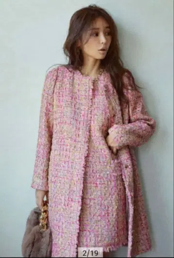 Mystrada 안자이 코즈에 콜라보 트위드 롱 자켓