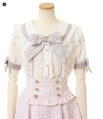 LIZLISA 하트 레이스 옷깃 블라우스 핑크 x 화이트