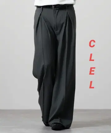 [ CLEL ] 린넨 블렌드 3D 턱 슬랙스 블루 차콜 M 사이즈