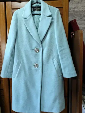 세실 맥비 블루 그레이 체스터 롱 코트 럭셔리 비주 버튼 울 혼방