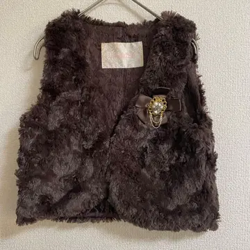 LIZ LISA 리즈리사 럭셔리 인조 모피 베스트 레이스 안감 브라운