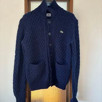 LACOSTE 네이비 케이블 니트 가디건 AH525E