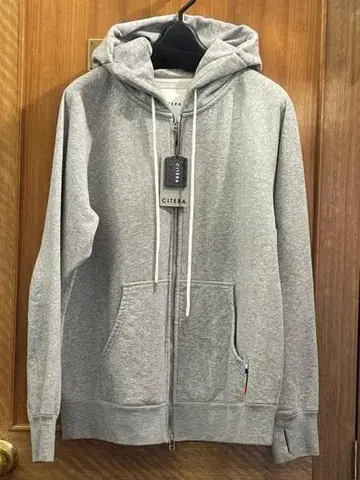 L 미사용 새상품 일본제 면 100% 신사 집업 후드티 남성용 그레이