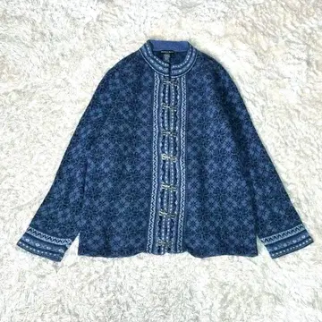호주산 로리안 니트 가디건 올 패턴 노르딕 파랑