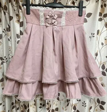 Secret Honey 레이스 리본 프릴 스커트 핑크 양산형 히메 스타일