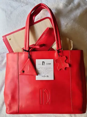 나카자와 가방 가죽 토트백 빨간색 다수 포켓 부착 정품 가죽