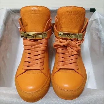 BUSCEMI 오렌지 가죽 하이컷 스니커즈