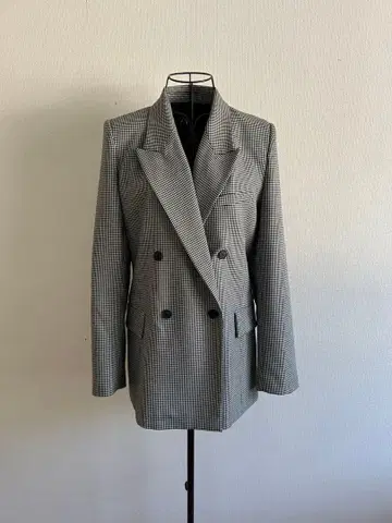 ZARA 체크 무늬 더블 브레스트 자켓, 블레이저