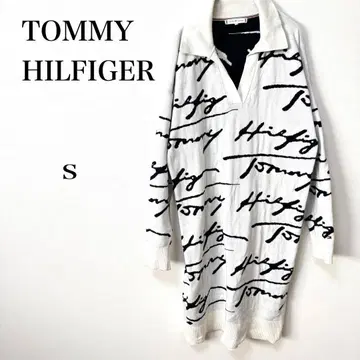 타미힐피거 시그니처 로고 니트 원피스 S 화이트&블랙 루즈핏